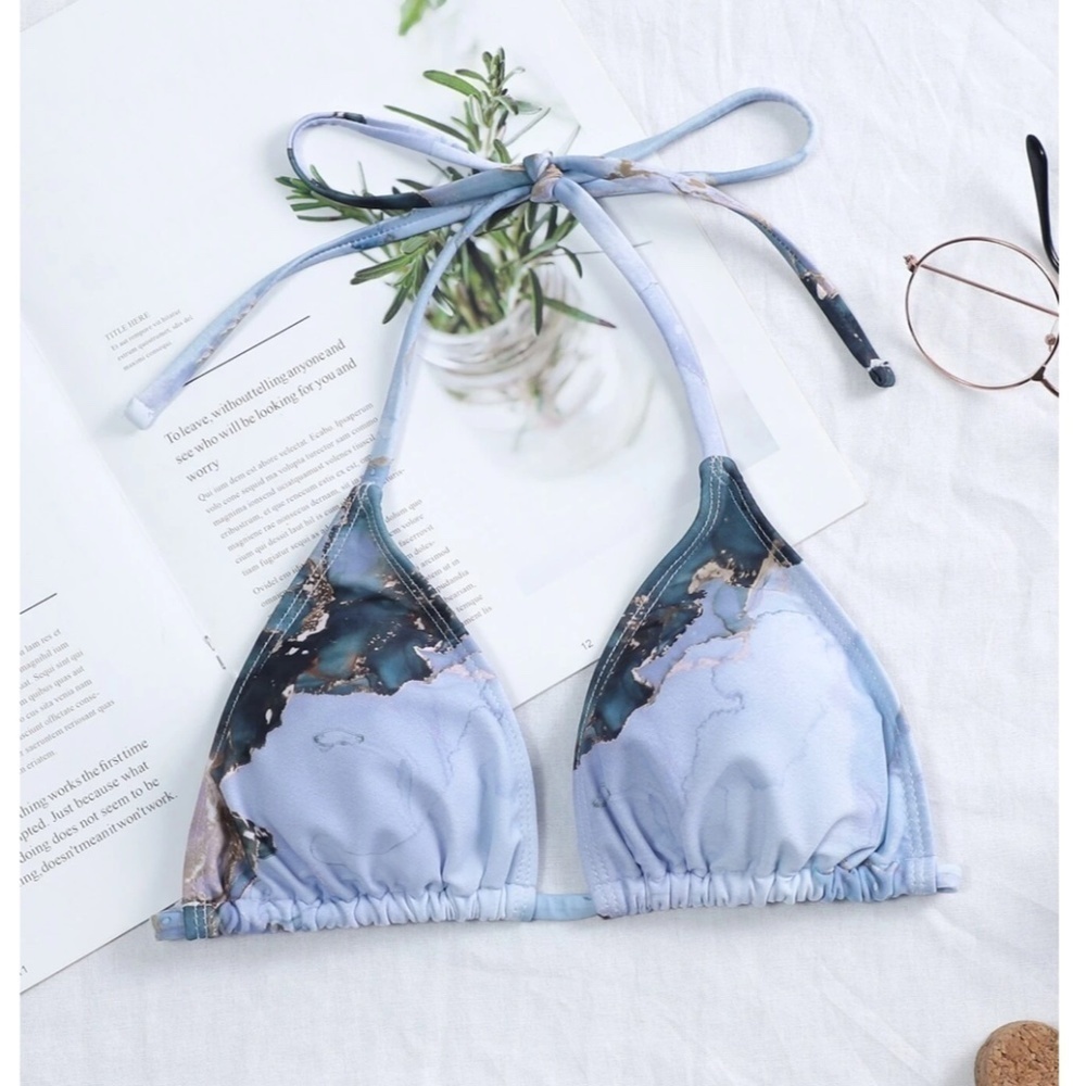 NEW SHEIN WATER COLOUR MARBLE TRIANGLE BIKINI TOP - S
